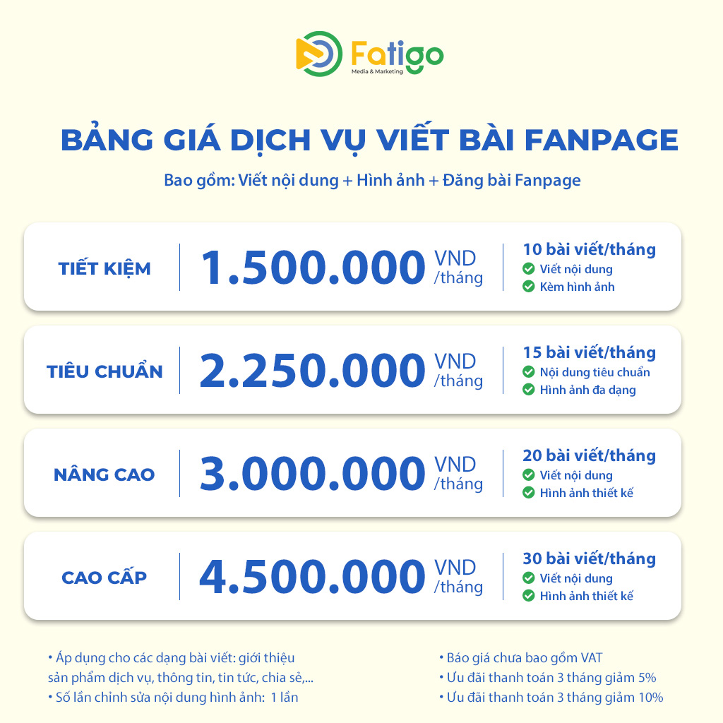 báo giá dịch vụ chăm sóc fanpage