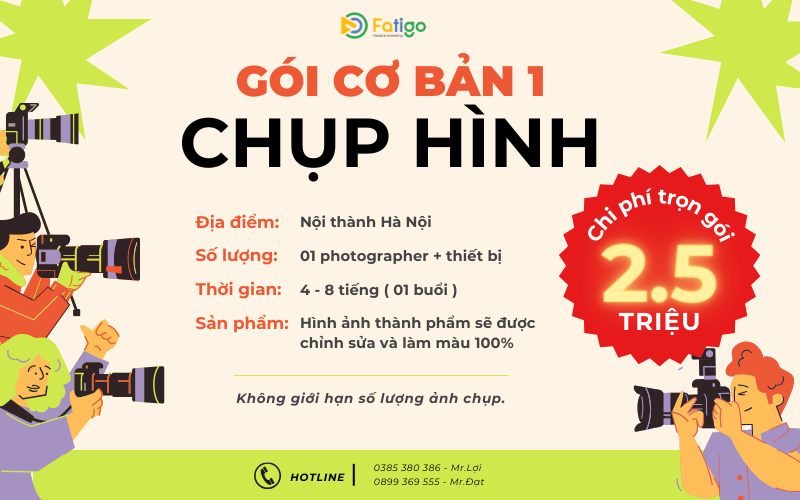 Bảng giá gói chụp hình cơ bản tại Fatigo